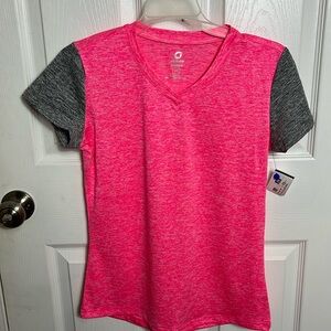 NWOT Pink Grey Greenlayer Vneck workout shirt XS